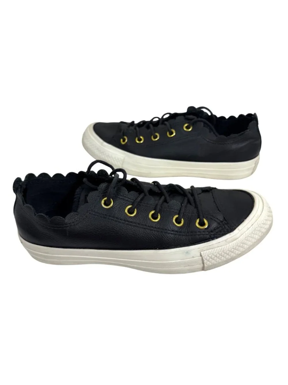 CONVERSE Chuck Taylor Black Leather Low Sneakers "Frilly Thrills" Women's Sz 5 - Picture 7 of 10